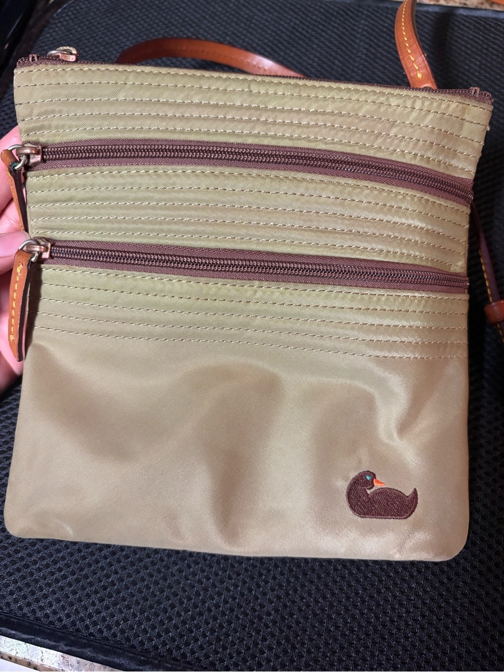 Womens Crossbody Bag in Olive with Duck Embroidery